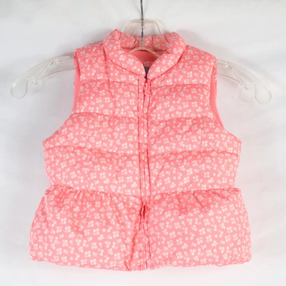 BabyGap Pink Floral Fleece Lined Puffer Vest Toddler Girl's Size 3 Years